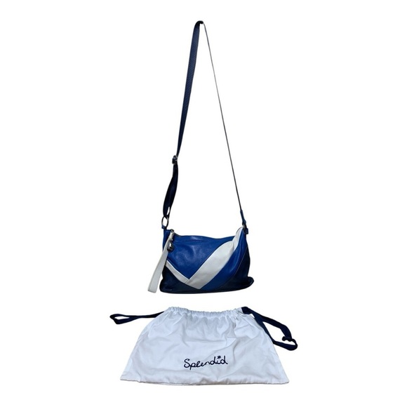 Splendid Blue and White Leather Color Block Crossbody Bag - Picture 2 of 6